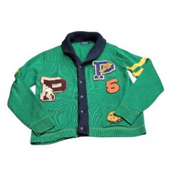 Polo Ralph Lauren Letterman cardigan Mens Large Knitted P-Wing Green Varsity