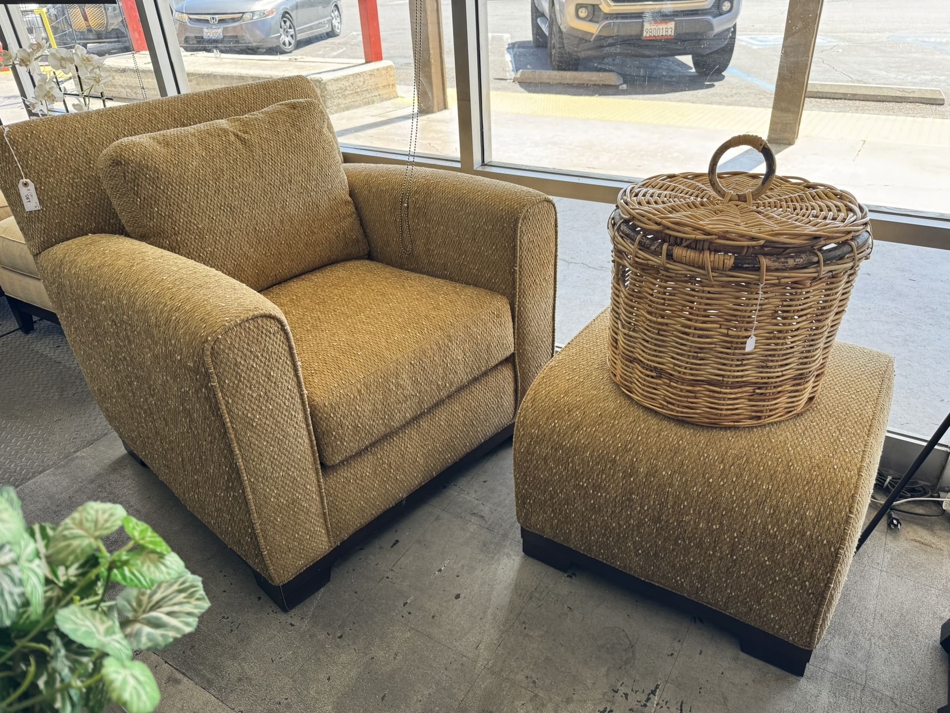 Upholstered Chair + Ottoman