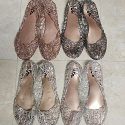 SHKICH Glitter Jelly Flats Size 8, 9, 10