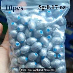 10 Piezas de Plomadas en Forma de Oliva - 5G/7G/10G/15G/20G/30G con Revestimiento de Plástico, Colores Mixtos para Pesca de Lanzamiento Largo y Agua P