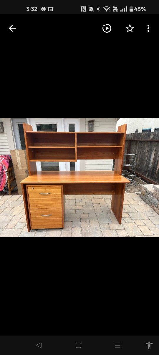 Mid-Century Danish Desk + Hutch + Filing Cabinet