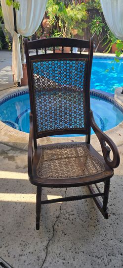 Antique Wood Rocking Chair with Cane Weave