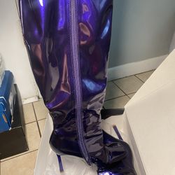 Purple Metallic High Heel Boots