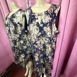 Luxology Midi Dress Floral Pattern Sleeveless Round Neck Navy Size 3XL