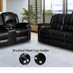 New Black Reclinable Sofa And Loveseat 