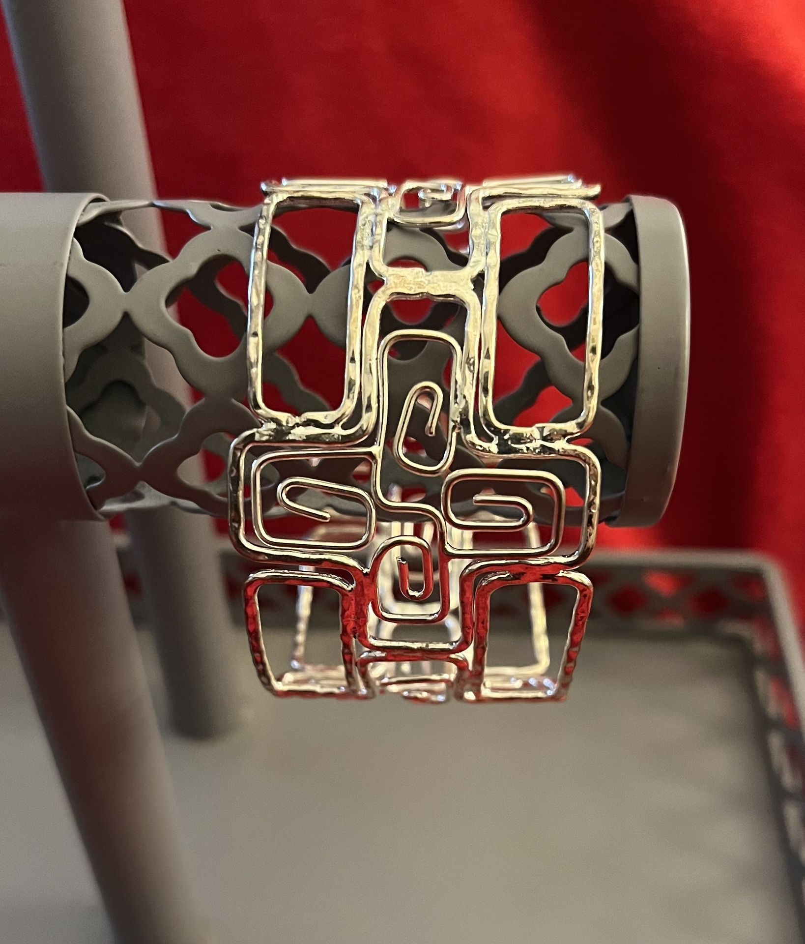 Silver Cuff Bracelet With Geometric Design