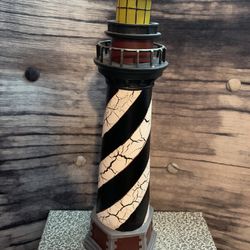 Tall Lighted Lighthouse Decoration W/switch, Crackled Shed Finish,   Cape Hatteras Lighthouse Replica.