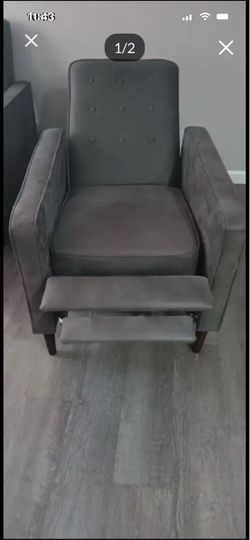 Two Gray Velvet Tufted Recliner Chair