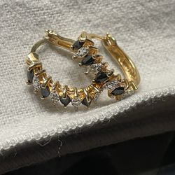 Sterling Silver Overlay Gold Stone Hoop Earrings 