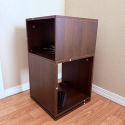 Swivel Cube Side Table – Dark Wood Finish | Modern Rotating Storage Stand