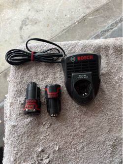 Bosch 12 V Battery Starter Kit—Charger w 2 Strong Batteries