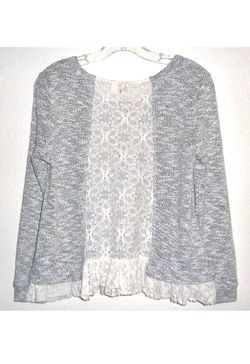 Birdcage Anthropologie Lace Trim Top Flared Edges Textured Gray/White Size S