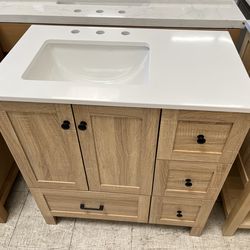 Bathroom vanity light wood cabinet