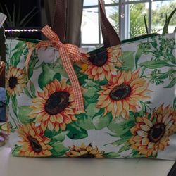 Handmade Sunflower tote Bag With Snap Closure