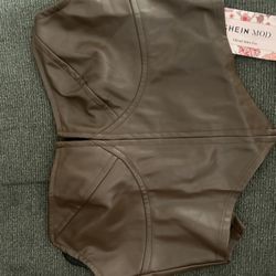 Brown Faux Leather Tube Top Bustier 