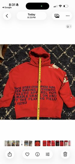 Champion Sweatshirt Unisex Drawstring Hoodie Behind The Label Logo Red XL