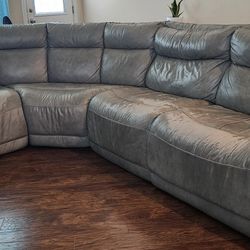 Gray Leather Reclining Sectional