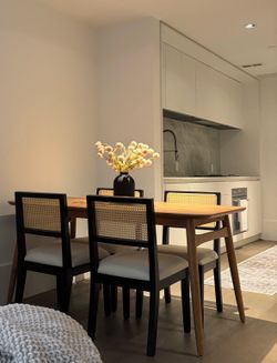 Set of 4 Westice Rattan Dining Chairs – Black Frame / Upholstered Seat