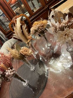 5 Glass Bud Vases with Dried Floral Arrangements