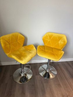 Set of 2 Modern Yellow Adjustable Bar Stools