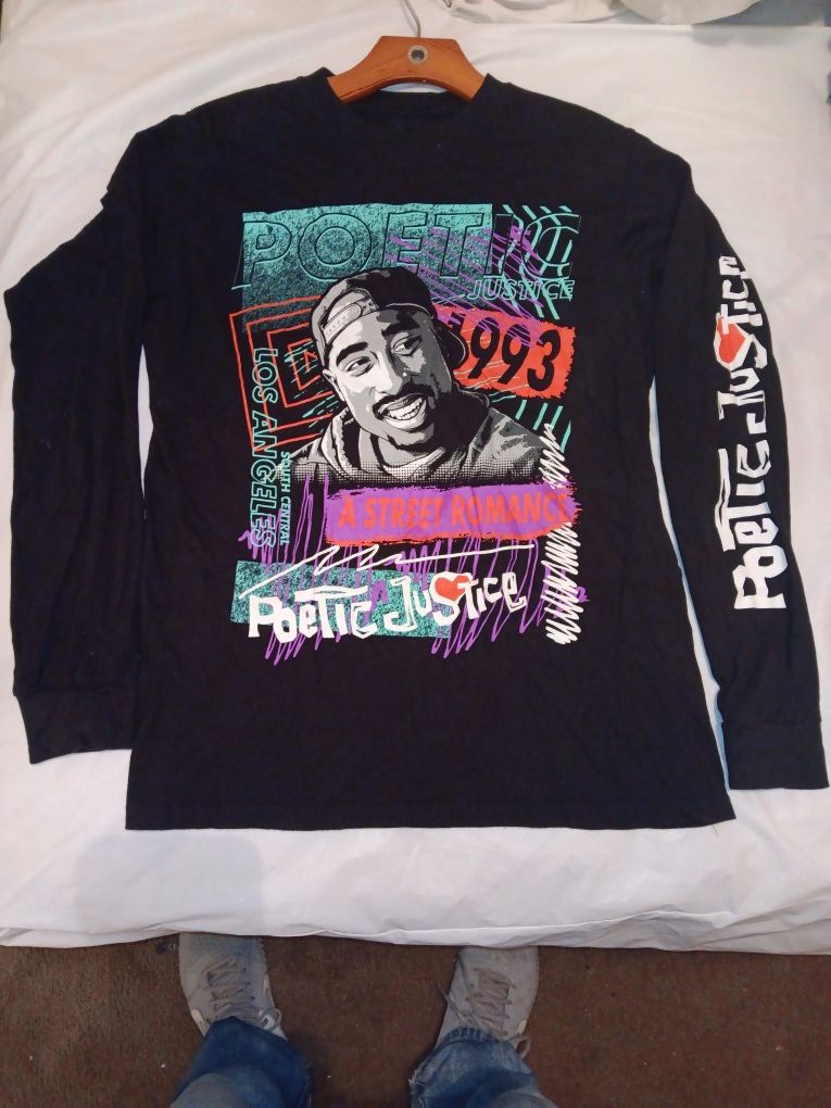 Vintage 2Pac Poetic Justice 1993 Men’s Long Sleeve Cotton Black Retro T-shirt 2 Pac Tupac Shakur 