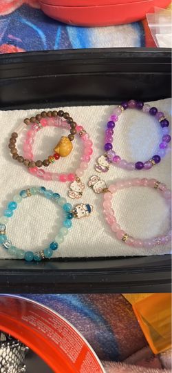 Beaded Stretch Bracelets with Charms – Set of 4