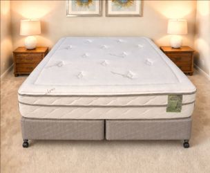 Very Nice Queen Natura Pillowtop Mattress, Boxspring and Metal Bed Frame