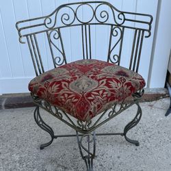 Vintage Wrought Iron Accent Chair with Upholstered Seat
