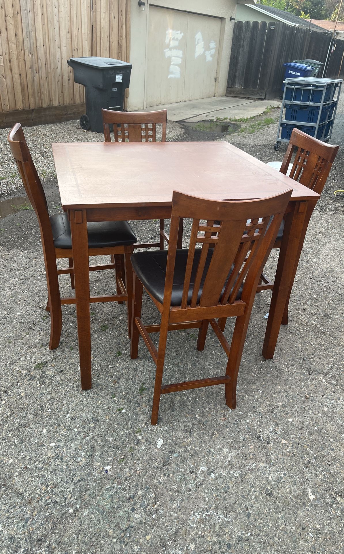 Wooden Table And Four Chairs - Leather Seats