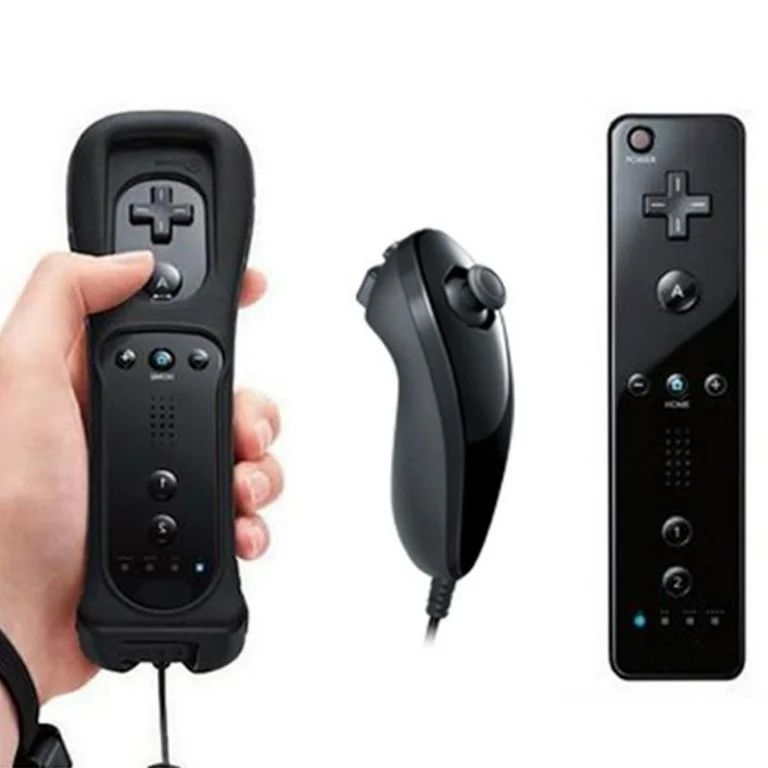 Black Wii Remote & Nunchuk Controller Set with Silicone Cover & Strap