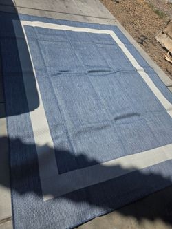 Large Blue Outdoor Area Rug with Border