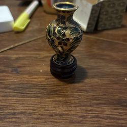 Gold Tone Vintage Metal Floral Cloisonné Enamel Vase Mini