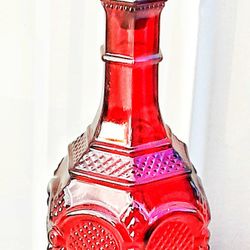 Avon CApe Cod Red Pressed Glass Wine Decanter Bubble Bath Bottle W STOPPER