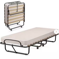 Portable Memory Foam Folding Bed with Mattress Rollaway Cot Beige Made in Italy ( read description) 
