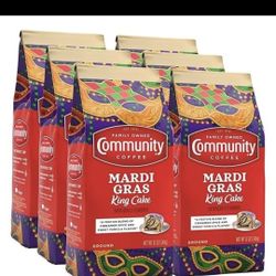 6 bags Community Mardi Gras (King Cake) Ground coffee 12 Oz bags (72 oz)