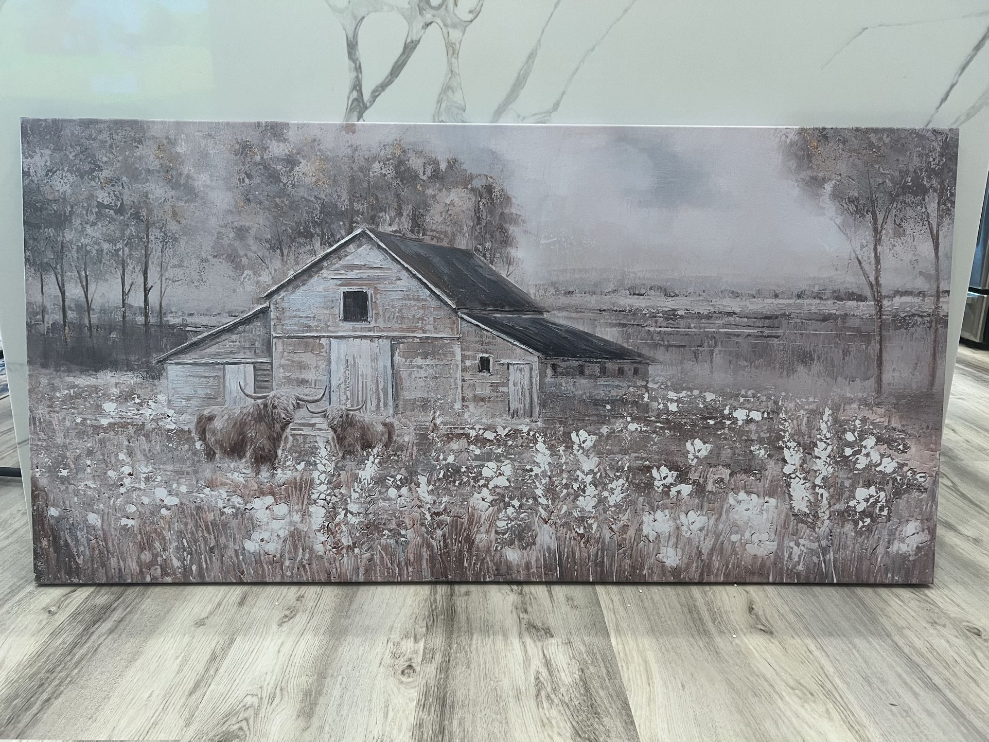 Landscape Canvas Wall Art Animal Photo Prints White and Brown Wall Hanging Decor 24"x48" Decorations