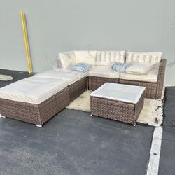 6pc Outdoor Sectional Wicker Patio Set 