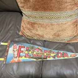 Vtg 1975 Florida The Sunshine State Pennant Alligator Rocket Palm Trees Beach Felt Pennant 24”