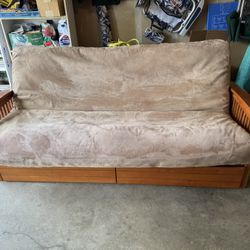 Solid Wood Futon / Sofa Bed w/ Storage Drawers Like New