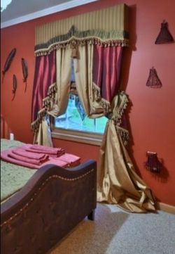 Custom Designer Silk Cornice & Drapery Ensemble – One-of-a-Kind