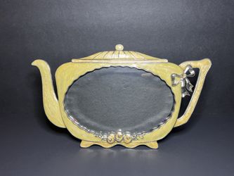 Vintage Decorative Ivory Pink Enamel Floral Ornate Teapot Single Photo Picture Frame