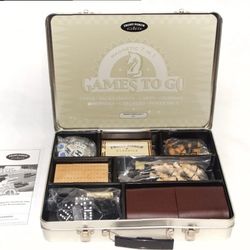 Front Porch Classics 7 N 1 Games To Go in Tin Carry Case Chess Cards Dominoes