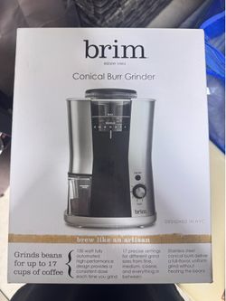 BRIM Conical Burr Coffee Grinder, Uniformly Grinds Beans for 1-17 Cups of Coffee, Features Removable Bean Container, 17 Precise Grind Size Settings, a