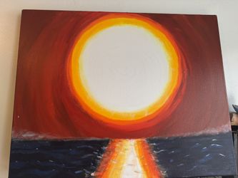 Oil painting of a sunset over water
