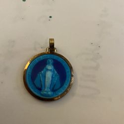 Blue Enameled Pendant Of The Virgin Mary