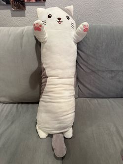 Grey and White Cat Pillow 36"