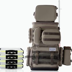 Solidstrike Gear - Modular Fishing Backpack with Solid Base/Cooler Bag / 4 Tackle Boxes/Rod & Net Holders/Accessories/Large Storage fits 8 x 3600 or 3