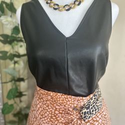 Express V - Neck Faux Leather Bodysuit Size Large 