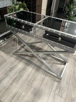 Modern Contemporary Mirrored Chrome Console Table & Coffee Table