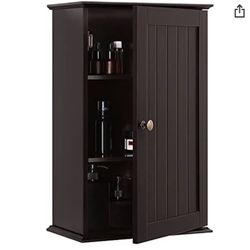 Yaheetech Wood Bathroom Wall Mount Cabinet Toilet Medicine Storage Organizer Single Door Adjustable Shelves, Espresso